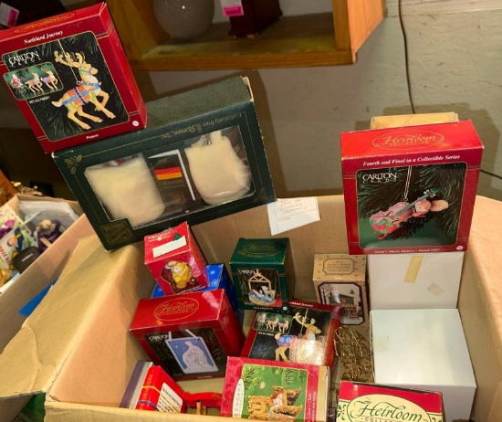 Box of Vtg Christmas Ornaments- Hallmark Keepsakes etc