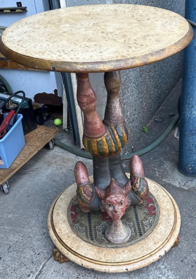 Vintage Side Table with Carved Jester from Italy 28"T x 18" w