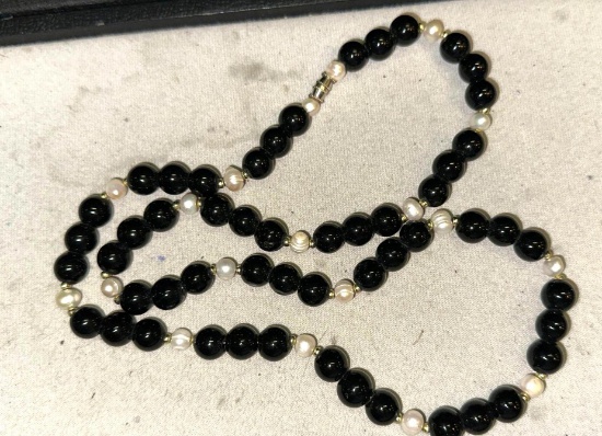 Genuine Cultured Pearls and Black ONYX Necklace