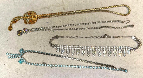 4 Mid Century Rhinestone Necklaces