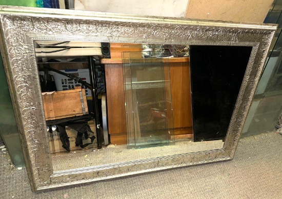 Modern Beveled Mirror with Silver Frame 42" x 32"