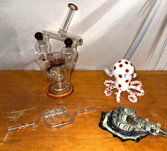 4 Super Cool Art Glass/ "Bud" Vases/ Tobacco Pipes