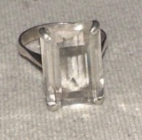 Sterling silver Ring with Large Clear Gemstone Size 8