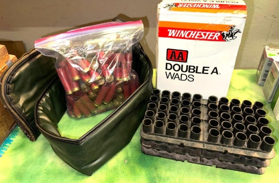 50" Soft Rifle Case, Empty 12ga Shells for reloading &Boxes and Box of 12g Double A Wads
