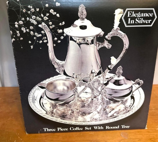 Elegance in Silver 3pc Coffee Set with Round Tray