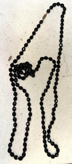 1920's Faceted Black Glass Necklace 54" Long