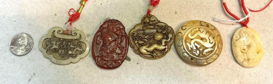 5 Carved Chinese Medallions/ Pendants