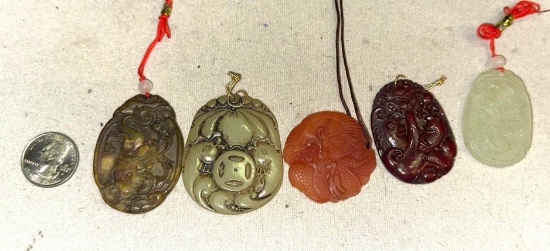 5 Carved Chinese Medallions/ Pendants