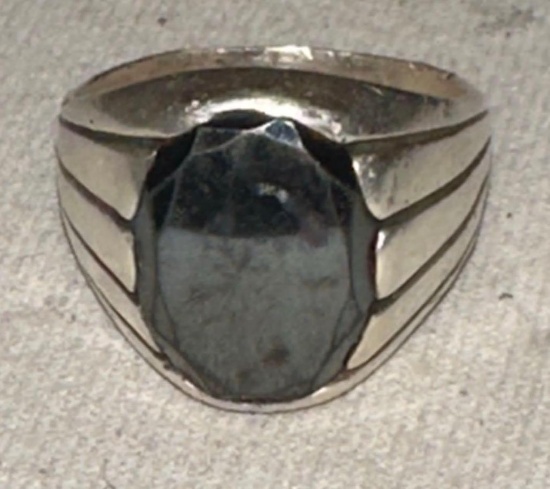 Vintage Men's Sterling silver Ring with Hematite size 13