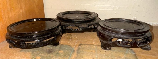 3 Carved Chinese Roosewood Vase Stands