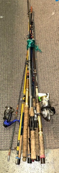 7 Trout Brass Fishing Rods- some Reels- All Intact