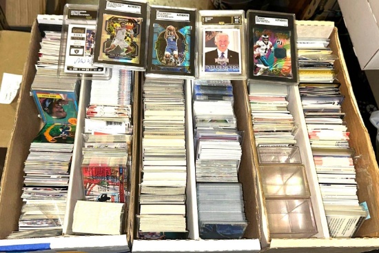 3 Card Boxes with unsearched Sports cards and 5 Slabbed and Graded Cards
