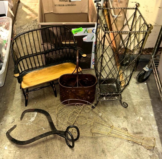 Umbrella Stand, Plant Bench, VTG Ice Tongs, 2 Bottle Wine Caddy etc