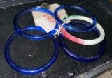 5 Chinese Peking Bracelets- Cobalt and Watermelon Color 1950's Kwan Yick Co.
