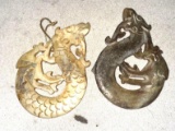 2 Large Carved Stone Chinese Medallions/Pendants