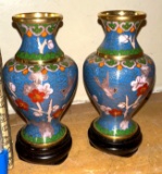 2 Chinese Cloisonne Vases with Stands 1980's