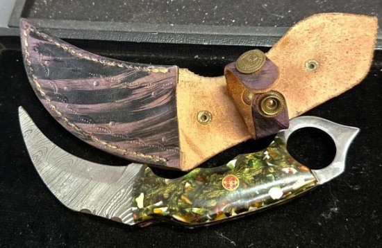Curved Blade Knife and Sheath 4 1/2" Blade