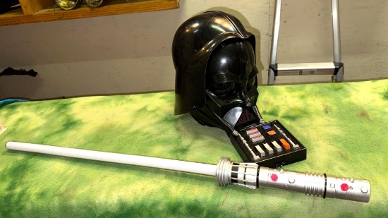 2004 Darth Vader Voice Changer Helmet Star Wars (Full size) and Lightsaber- both work