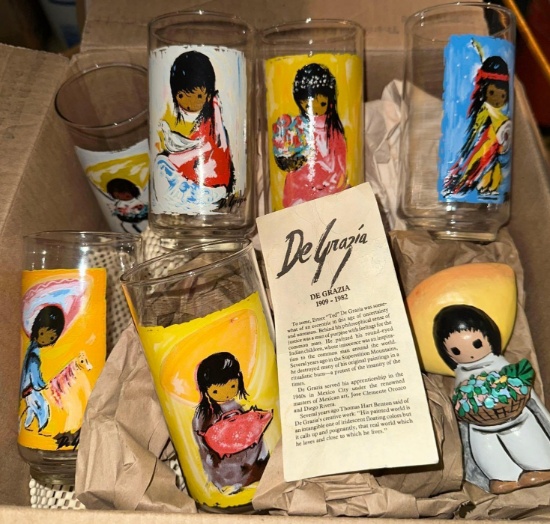 De Grazia Signed Collector glasses and Figurine