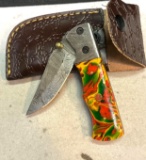 Folding Pocket knife with Sheath 3 1/2