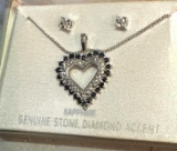 Genuine Sapphire Heart Necklace with Earrings