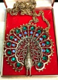 Vintage Large Peacock Necklace with Rhinestones