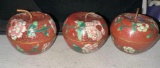 3 Cloisonne Apple Covered Trinket Boxes
