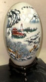 Large egg with Japanese Painting on wood stand 12