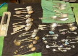 Lot of Collector Spoons and Vintage Silver plate flatware