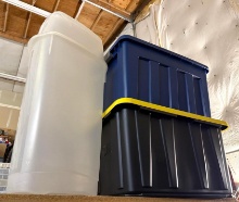 2 Large Storage Totes w/lids and Wrapping Paper Storage Bin