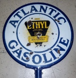 Porcelain Atlantic Ethyl Gasoline with Pole and Bracket