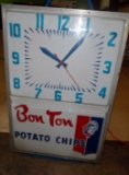 Large Plastic and Metal Frame Lighted Bon Ton Potato Chips Clock