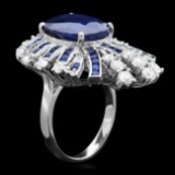 14k White Gold 11ct Sapphire 1.70ct Diamond Ring