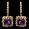 14k Gold 11.50ct Amethyst 1.70ct Diamond Earrings