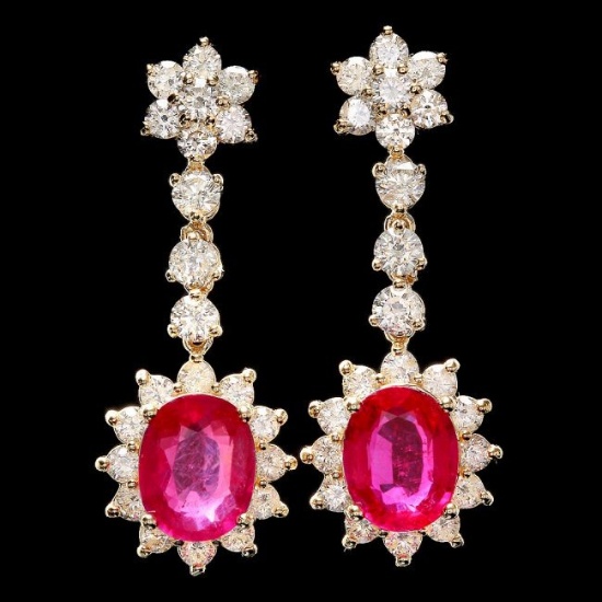 14k Gold 6.00ct Ruby 3.0ct Diamond Earrings