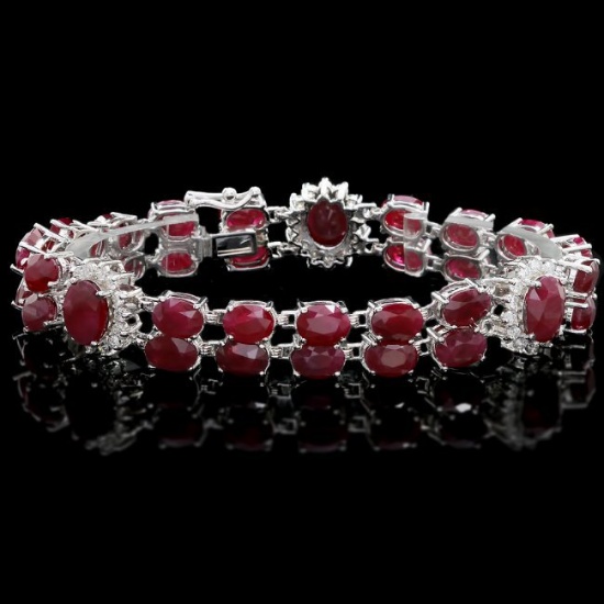 14k White Gold 43ct Ruby 1.65ct Diamond Bracelet