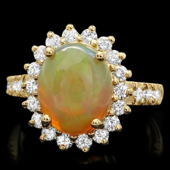 14k Yellow Gold 3ct Opal 1ct Diamond Ring