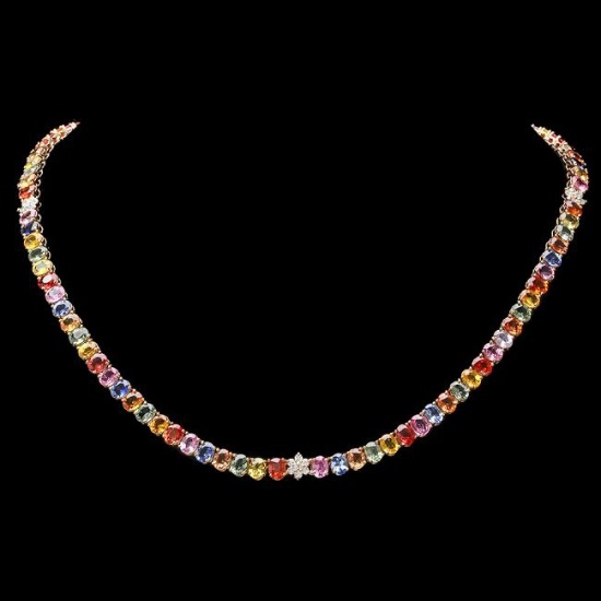 14k Gold 56ct Sapphire 0.70ct Diamond Necklace