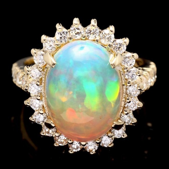 14k Yellow Gold 4.20ct Opal 1.10ct Diamond Ring