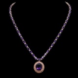 14K Gold 30.08ct Amethyst & 2.60ct Diamond Necklace