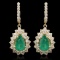 14K Gold 3.45ct Emerald 3.10ct Diamond Earrings