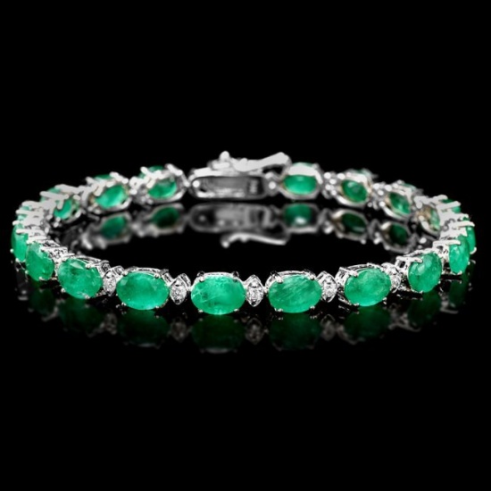 14k Gold 13.5ct Emerald .75ct Diamond Bracelet