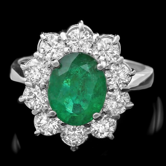 14k White Gold 2.30ct Emerald 1.70ct Diamond Ring