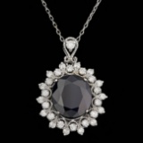 14k Gold 7.00ct Sapphire 0.85ct Diamond Pendant