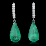 14K Gold 19.70ct Emerald 1.30ct Diamond Earrings