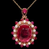 14k Rose Gold 4.6ct Ruby 0.40ct Diamond Pendant