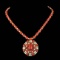 14k Gold 60ct Coral 6.35ct Diamond Necklace