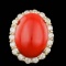 14k Yellow Gold 12.50ct Coral 2.30ct Diamond Ring