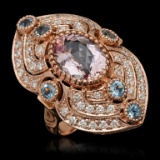 14K Gold 4.38ct Kunzite, 0.84ct Aquamarine & 1.35ct Diamond Ring