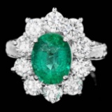 18k White Gold 2.40ct Emerald 2.15ct Diamond Ring